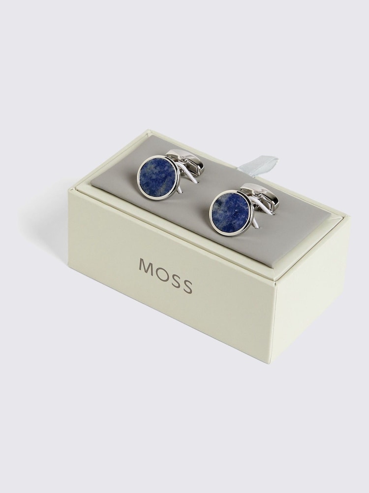 MOSS Grey Blue Aventurine Stone Round Cufflinks - Image 2 of 2