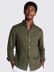 MOSS Dark Green Tailored Fit 100% Linen Shirt - Image 1 of 4