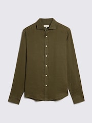 MOSS Dark Green Tailored Fit 100% Linen Shirt - Image 3 of 4