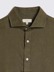 MOSS Dark Green Tailored Fit 100% Linen Shirt - Image 4 of 4