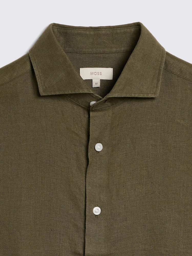 MOSS Dark Green Tailored Fit 100% Linen Shirt - Image 4 of 4