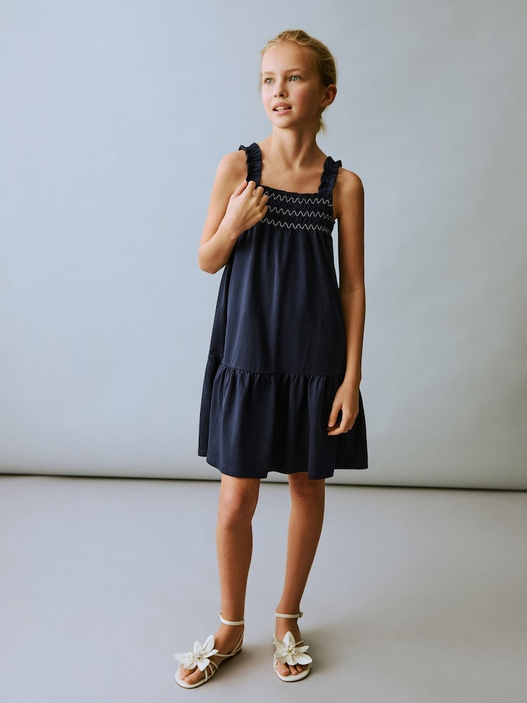 Mango Blue Amelia 100% Cotton Dress - Image 1 of 6 Mango Blue Amelia 100% Cotton Dress - Image 1 of 6