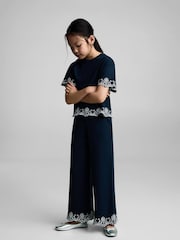 Mango Blue Embroidered Detail 100% Cotton T-Shirt - Image 1 of 6