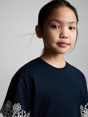 Mango Blue Embroidered Detail 100% Cotton T-Shirt - Image 3 of 6
