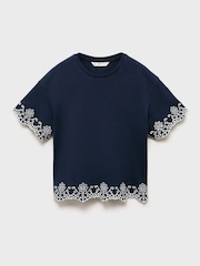 Mango Blue Embroidered Detail 100% Cotton T-Shirt - Image 5 of 6