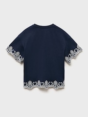Mango Blue Embroidered Detail 100% Cotton T-Shirt - Image 6 of 6