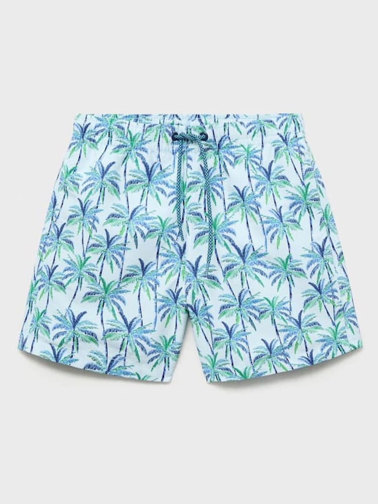 Mango Blue Palm Printed Swimming Shorts - Image 1 of 3