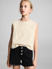 Mango Black Frayed Hem Denim Shorts - Image 1 of 5