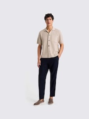 MOSS Natural Short Sleeve Neutral Chevron Pointelle Knitted Shirt - Image 2 of 5