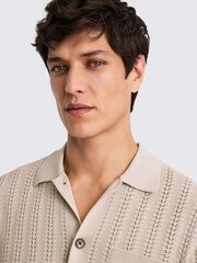 MOSS Natural Short Sleeve Neutral Chevron Pointelle Knitted Shirt - Image 3 of 5