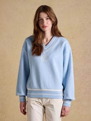 Joules Blue Cotton Rich Embroidered Varsity Sweatshirt - Image 1 of 7