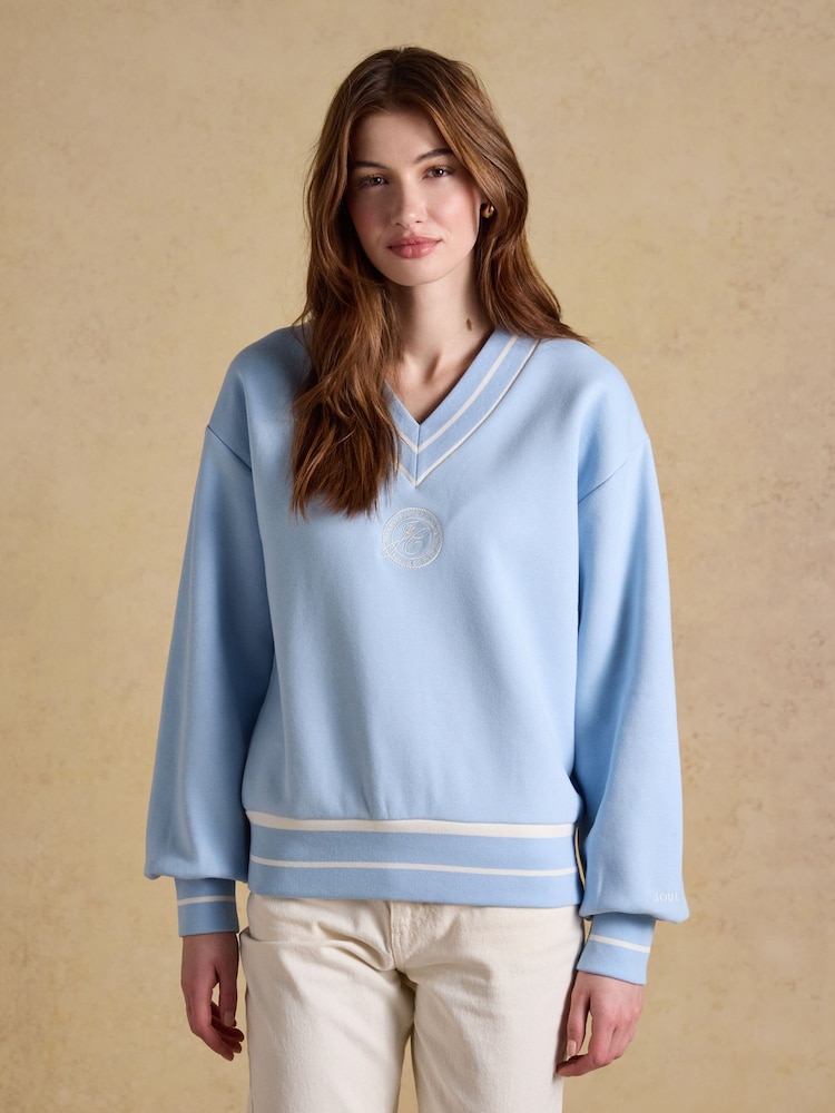 Joules Blue Cotton Rich Embroidered Varsity Sweatshirt - Image 1 of 7