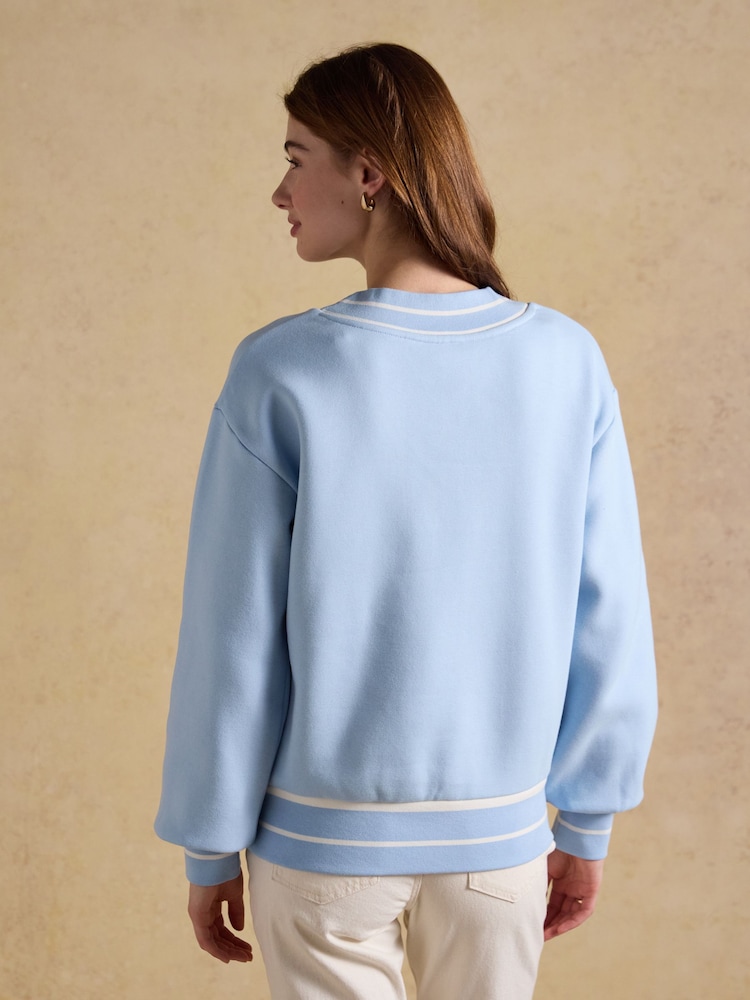 Joules Blue Cotton Rich Embroidered Varsity Sweatshirt - Image 2 of 7