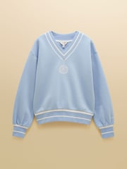 Joules Blue Cotton Rich Embroidered Varsity Sweatshirt - Image 7 of 7
