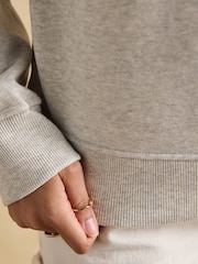 Joules Grey Marl Jonty Fox Embroidered Cotton Crew Neck Sweatshirt - Image 10 of 11
