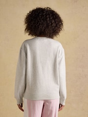 Joules Grey Marl Jonty Fox Embroidered Cotton Crew Neck Sweatshirt - Image 2 of 8