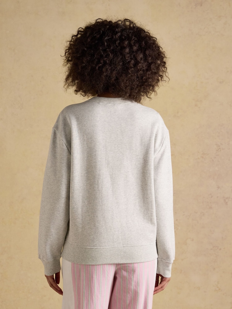 Joules Grey Marl Jonty Fox Embroidered Cotton Crew Neck Sweatshirt - Image 2 of 8