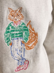 Joules Grey Marl Jonty Fox Embroidered Cotton Crew Neck Sweatshirt - Image 5 of 8
