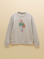 Joules Grey Marl Jonty Fox Embroidered Cotton Crew Neck Sweatshirt - Image 8 of 8