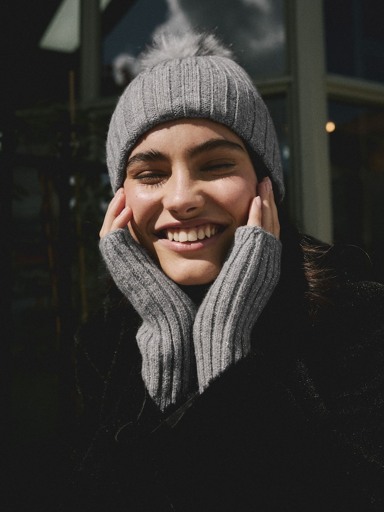 Grey Ribbed Handwarmer Gloves 1 Pack - Image 1 of 6