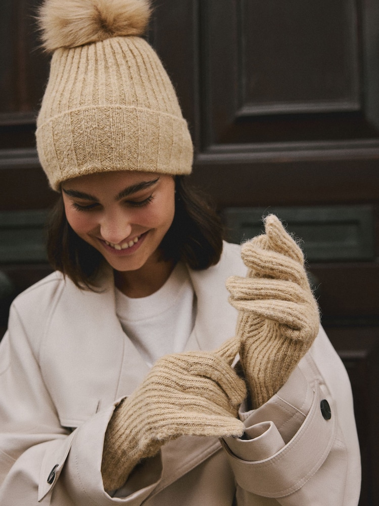 Tan Syrup Brown Rib Knit Gloves - Image 1 of 2 Tan Syrup Brown Rib Knit Gloves - Image 1 of 2