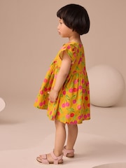 Ochre Yellow Cherry Print Button Up Summer Dress (3mths-10yrs) - Image 2 of 2