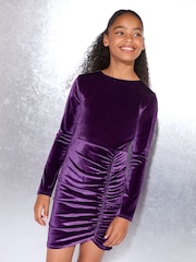 Lipsy Purple Teen Velvet Ruched Party Dress (10-16yrs) - Image 3 of 4