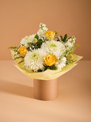 Yellow Bloom Chrysanthemum and Rose Fresh Flower Bouquet in Hatbox - Image 1 of 4