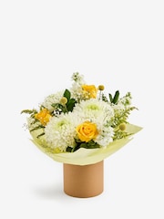 Yellow Bloom Chrysanthemum and Rose Fresh Flower Bouquet in Hatbox - Image 3 of 4
