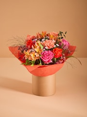 Pink/Orange Rose and Carnations Fresh Flower Bouquet in Hatbox - Image 1 of 6