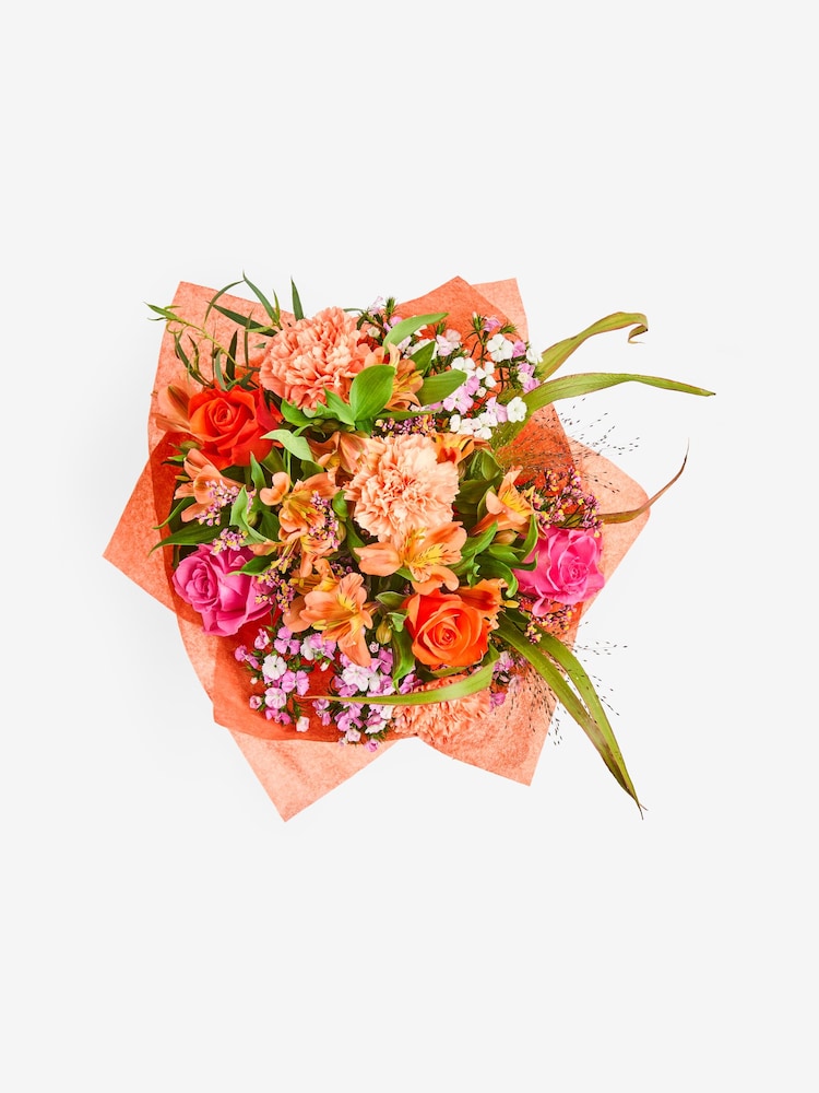 Pink/Orange Rose and Carnations Fresh Flower Bouquet in Hatbox - Image 6 of 6