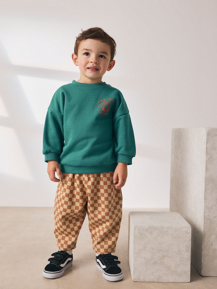Green Croissant Sweatshirt and Patterned Joggers Set (3mths-7yrs) - Image 1 of 4