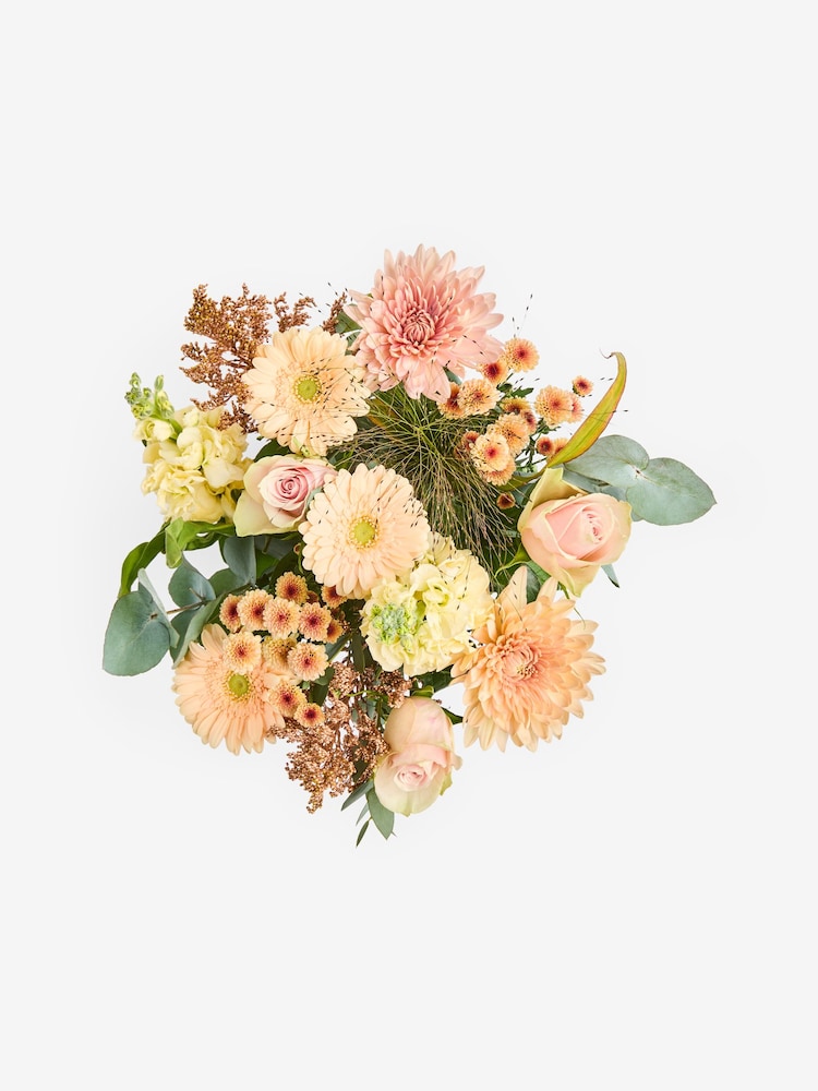 Peach Pink Germini and Rose Fresh Flower Bouquet With Vase - Image 6 of 6 Peach Pink Germini and Rose Fresh Flower Bouquet With Vase - Image 6 of 6