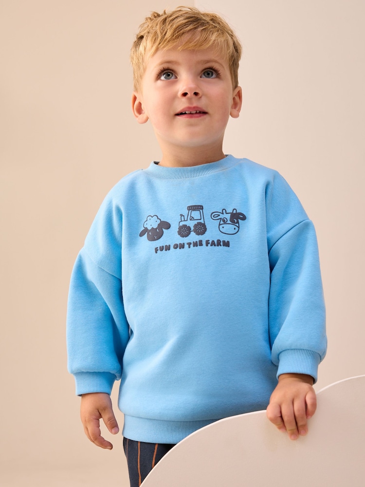Blue Farm Animal Sweatshirt and Patterned Joggers Set (3mths-7yrs) - Image 1 of 6