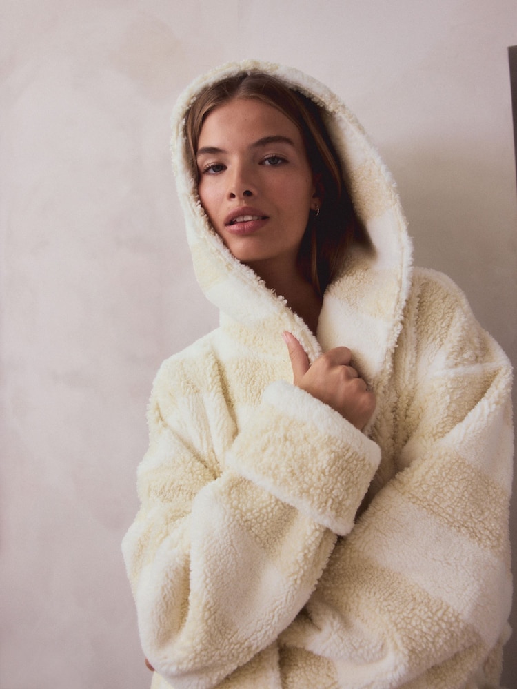 dressing gown cream Loungeable Curve cosy borg collar maxi dressing gown in honey cream