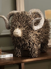 Voyage Maison Brown Betty Hand Crafted Ram Wooden Sculpture - Image 1 of 4