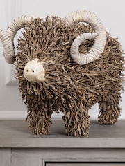 Voyage Maison Brown Betty Hand Crafted Ram Wooden Sculpture - Image 2 of 4