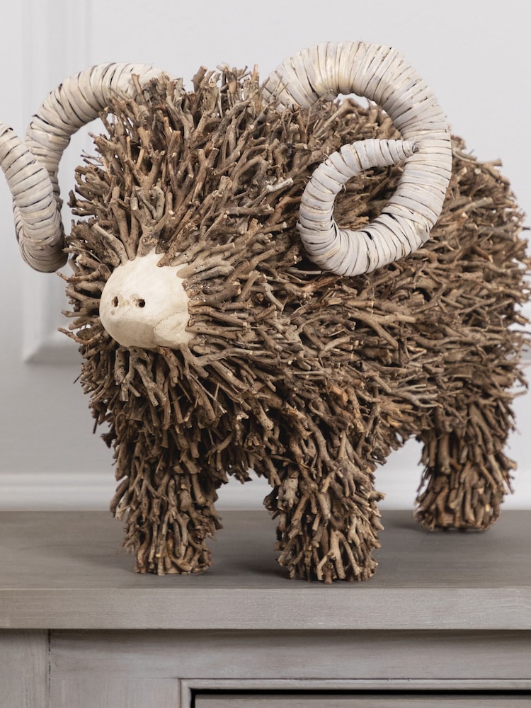 Voyage Maison Brown Betty Hand Crafted Ram Wooden Sculpture - Image 2 of 4
