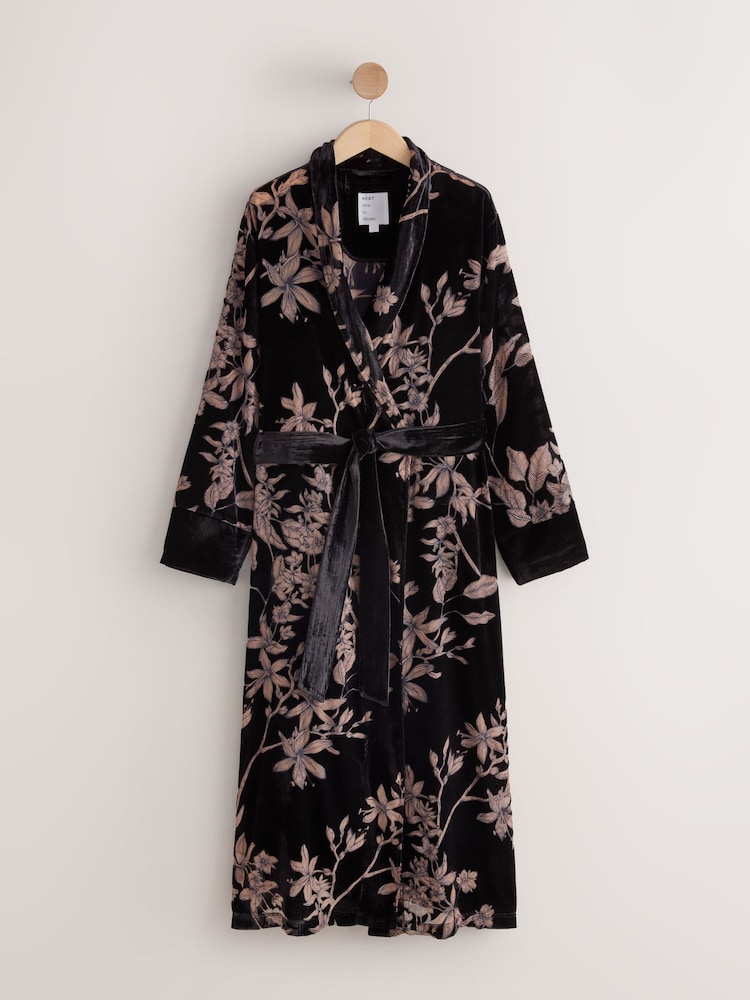 Black Floral Velvet Robe - Image 1 of 3