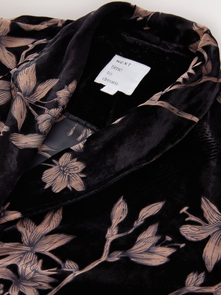Black Floral Velvet Robe - Image 2 of 3