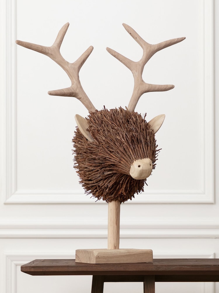 Voyage Maison Brown Stirling Stag Head Wooden Sculpture - Image 2 of 6