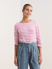 Hatley Pink 100% Cotton Fuchsia Stripes Button Breton T-Shirt - Image 1 of 3