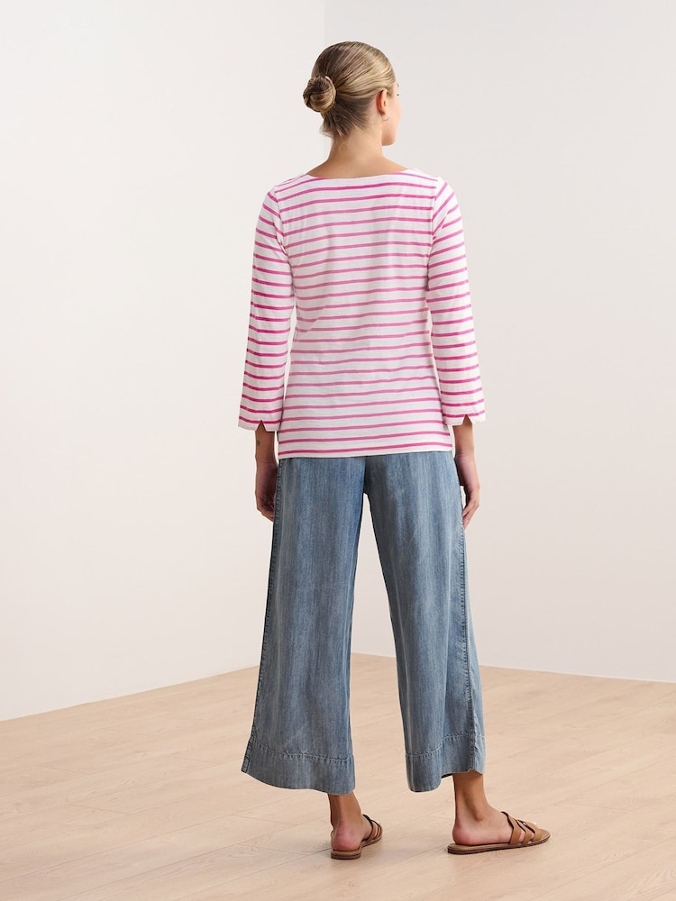 Hatley Pink 100% Cotton Fuchsia Stripes Button Breton T-Shirt - Image 2 of 3