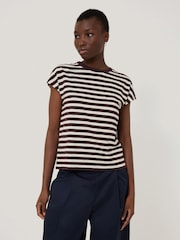 Jigsaw Red Slub Stripe Cap 100% Cotton Top - Image 1 of 5