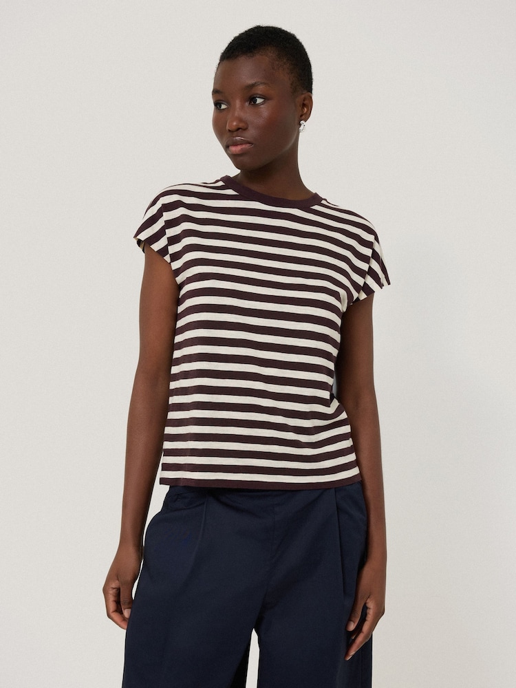 Jigsaw Red Slub Stripe Cap 100% Cotton Top - Image 1 of 5
