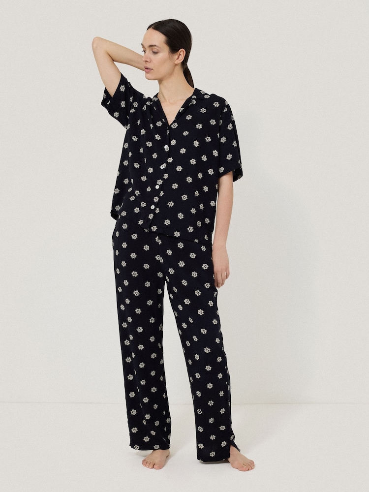 Jigsaw Blue Mini Floral Block Pyjamas - Image 1 of 4