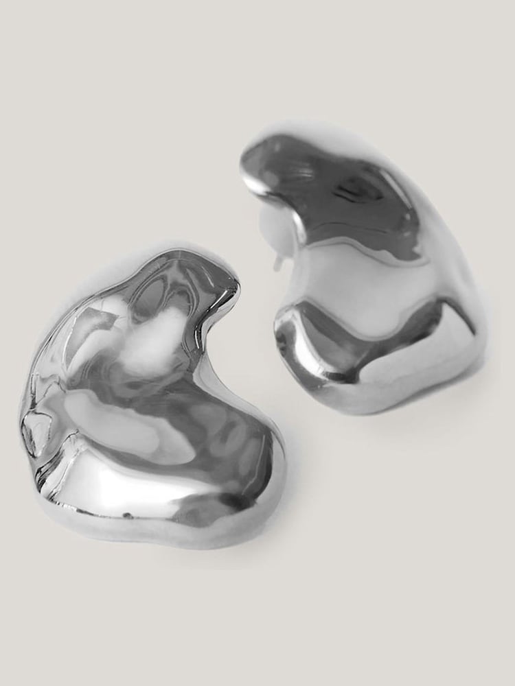 Jigsaw Silver Tone Molten Stud Earrings - Image 2 of 5 Jigsaw Silver Tone Molten Stud Earrings - Image 2 of 5