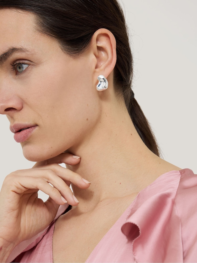 Jigsaw Silver Tone Molten Stud Earrings - Image 5 of 5 Jigsaw Silver Tone Molten Stud Earrings - Image 5 of 5