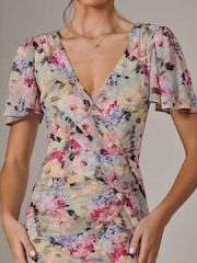 Jolie Moi Green Mesh Short Sleeve Midi Dress - Image 3 of 6