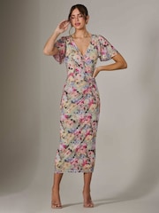 Jolie Moi Green Mesh Short Sleeve Midi Dress - Image 4 of 6